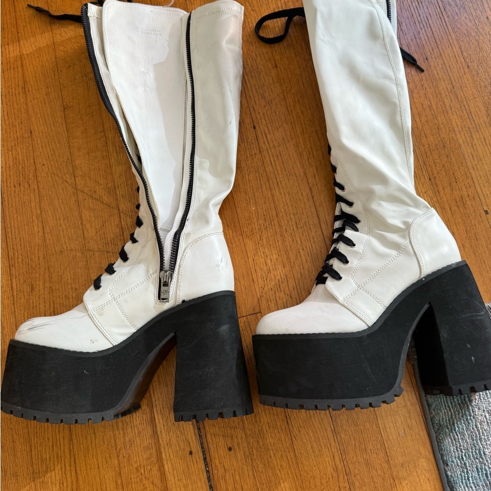 White Platform Knee-High Boots